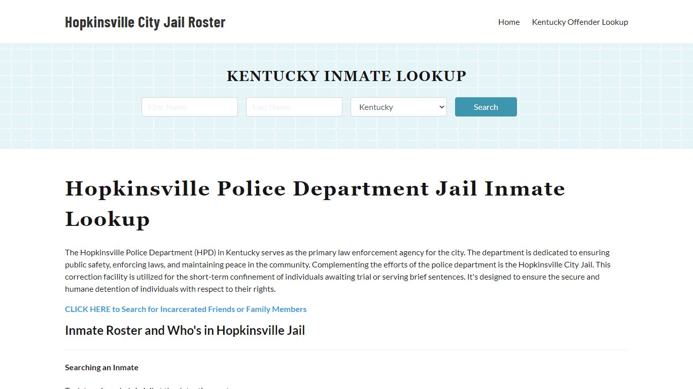 Hopkinsville Police Department & City Jail, KY Inmate Roster, Arrests ...